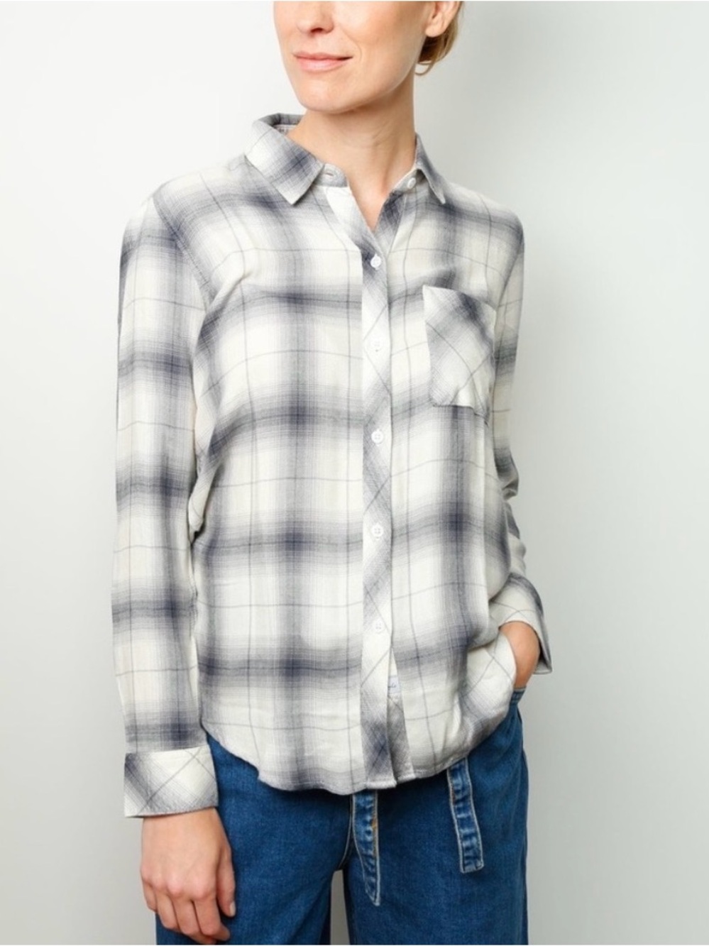 Rails Hunter Plaid Sterling White Shirt -EUC